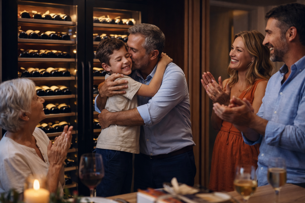 Un père qui embrasse son petit fils à l'occasion des fetes des peres