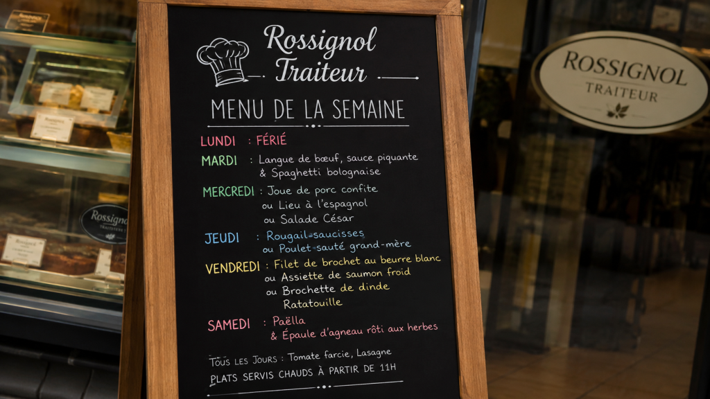 Menu de la semaine chez Rossignol Traiteur
