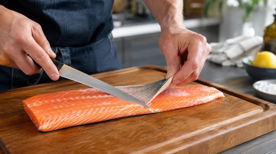 enlever la peau du saumon