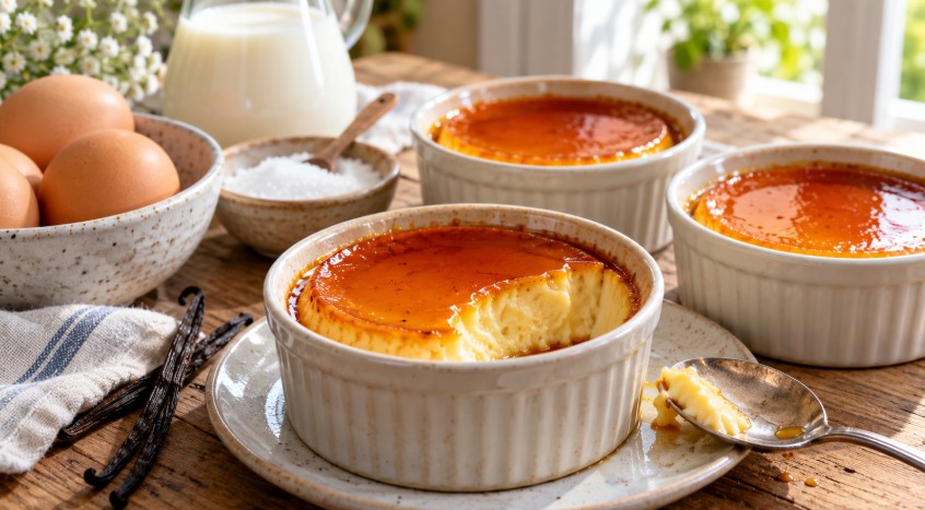 Flans individuels et ingrédients