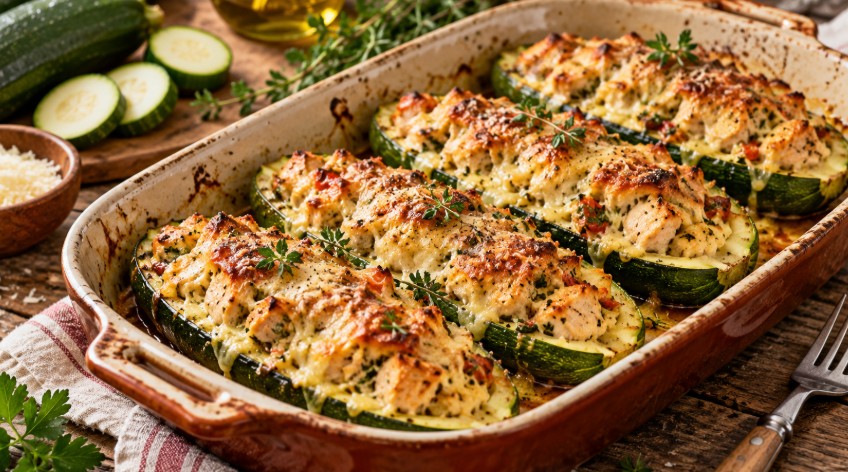 Courgettes farcies au poulet